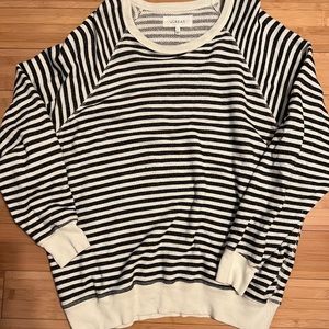 THE GREAT. Black and White Striped Lightweight Sweatshirt